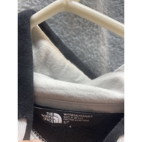 THE NORTH FACE Women Sz S Black HOODIE Draw String Kangaroo Pocket White Logo - Picture 5 of 5